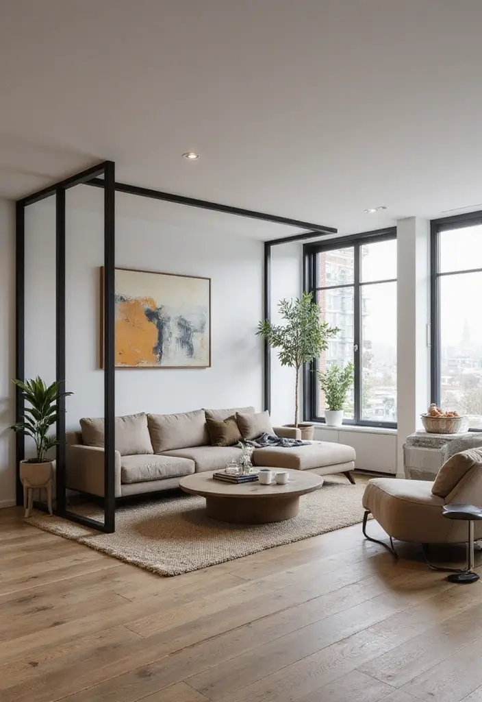 27 Living Room Partition Ideas That Define Space Beautifully - 9. Open-Frame Dividers