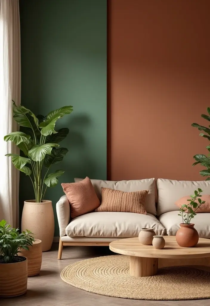 27 Living Room Wall Painting Ideas That Refresh Your Space - 1. Nature-Inspired Earth Tones
