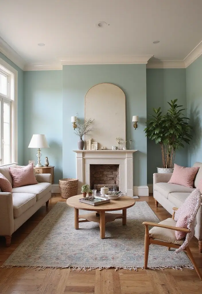 27 Living Room Wall Painting Ideas That Refresh Your Space - 10. Vintage Charm with Wash Techniques