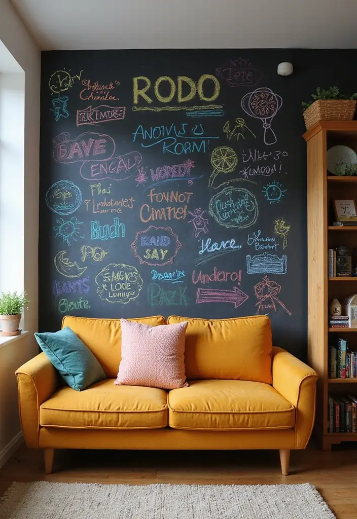 27 Living Room Wall Painting Ideas That Refresh Your Space - 11. Interactive Chalkboard Walls