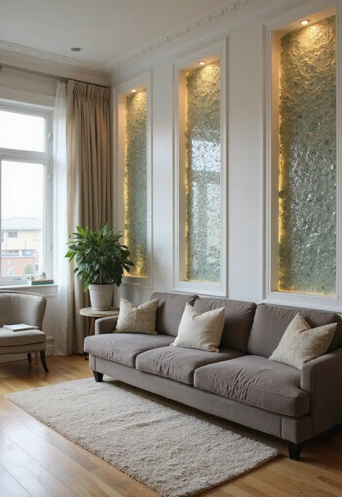 27 Living Room Wall Painting Ideas That Refresh Your Space - 15. Recycled Glass Accents