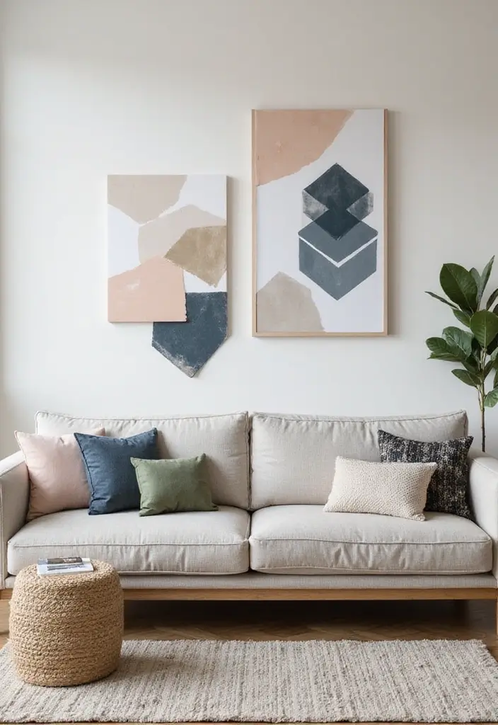 27 Living Room Wall Painting Ideas That Refresh Your Space - 18. Geometric Wall Decals