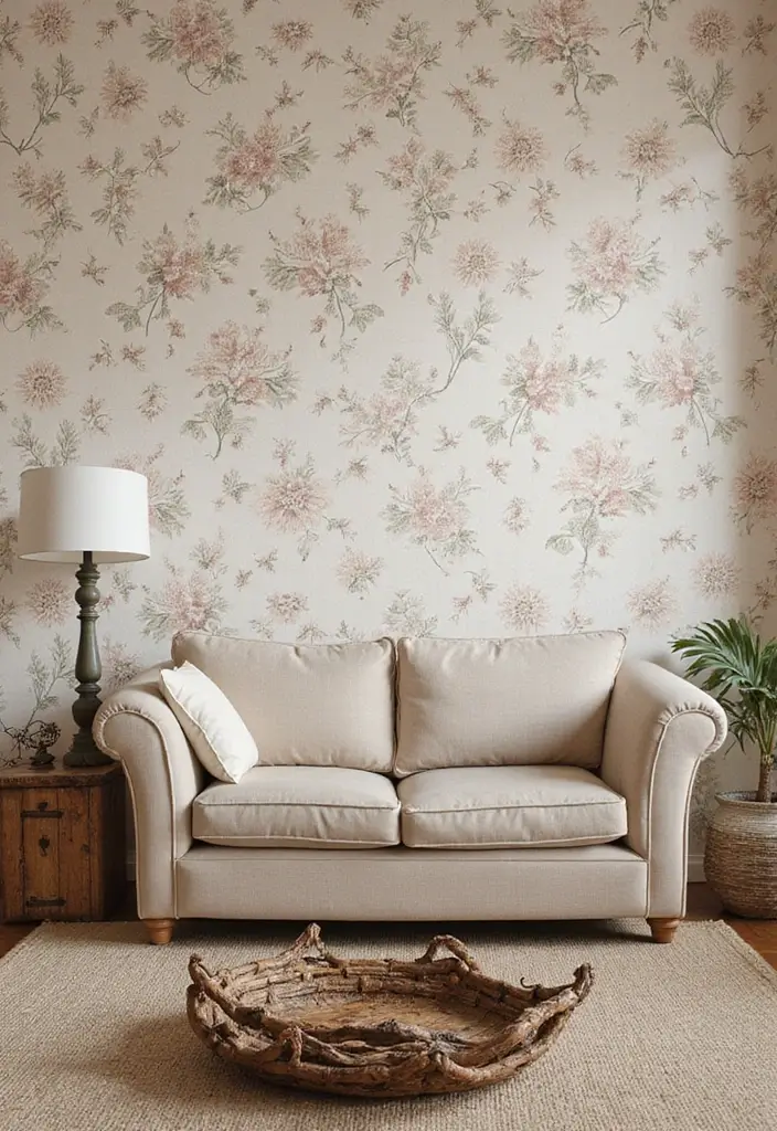 27 Living Room Wall Painting Ideas That Refresh Your Space - 26. Soft Floral Patterns
