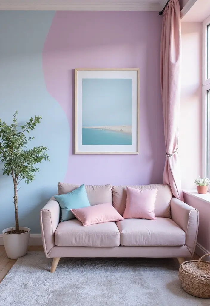 27 Living Room Wall Painting Ideas That Refresh Your Space - 3. Calming Pastels