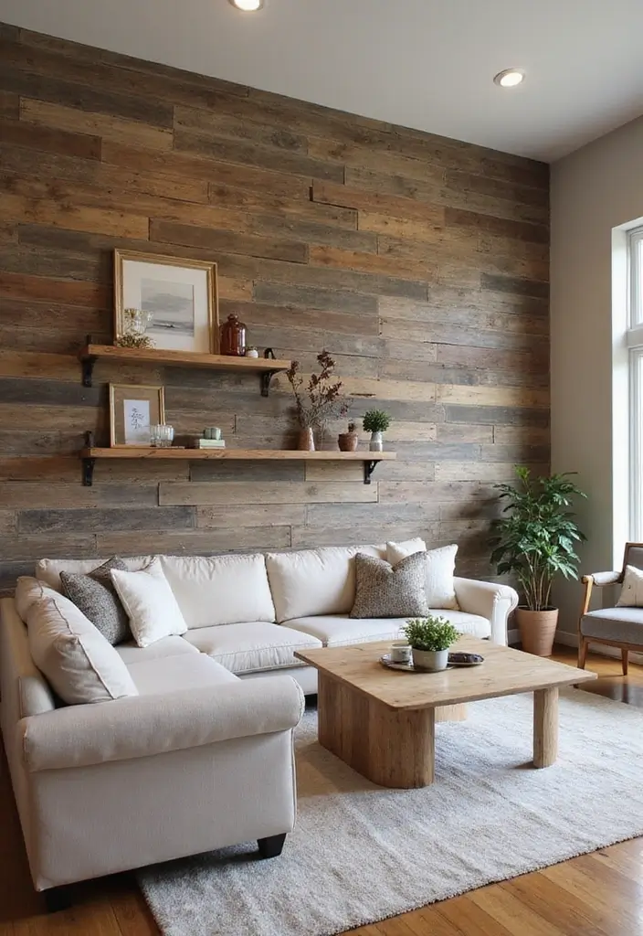 27 Living Room Wall Painting Ideas That Refresh Your Space - 5. Reclaimed Wood Accents