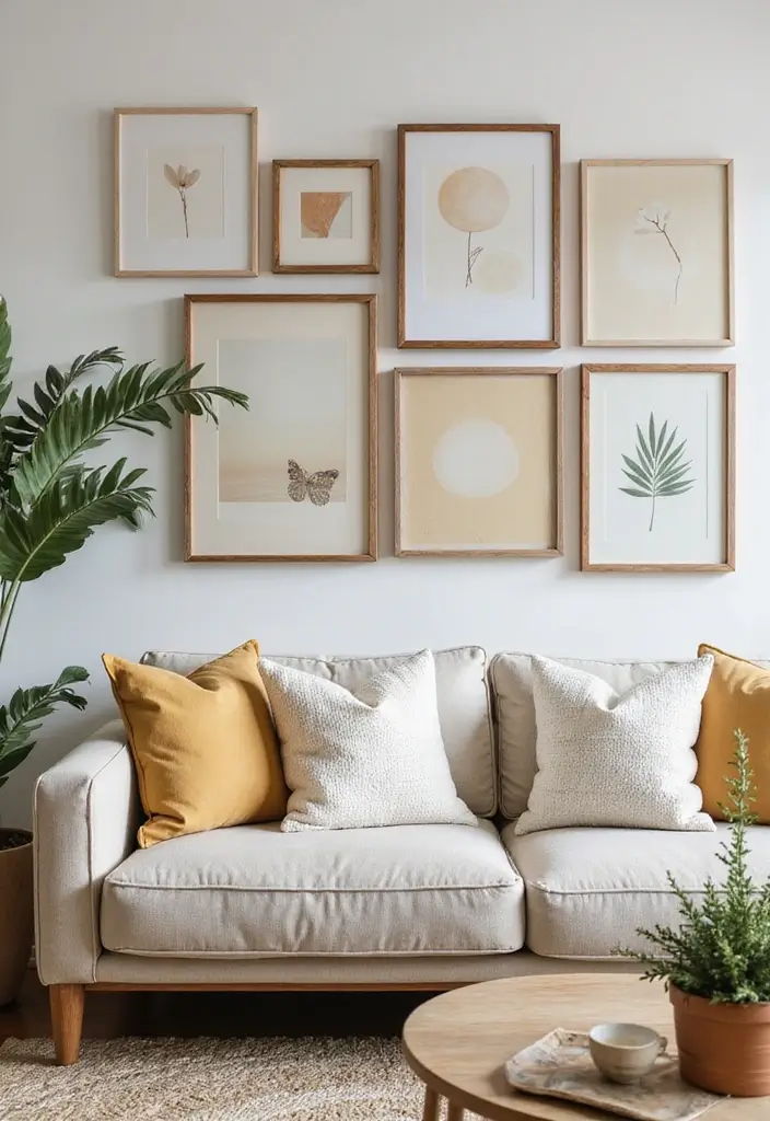 27 Living Room Wall Painting Ideas That Refresh Your Space - 9. Artistic Canvas Gallery