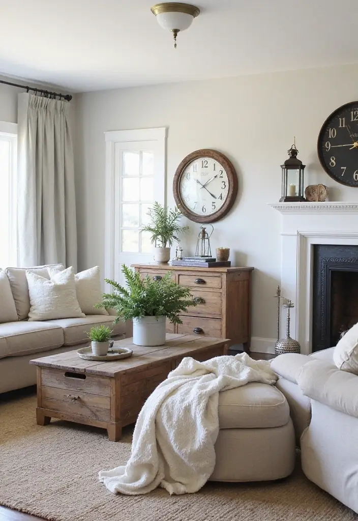 27 Shabby Chic Farmhouse Living Room Ideas That Blend Rustic and Romantic - 10. Farmhouse-Style Accessories