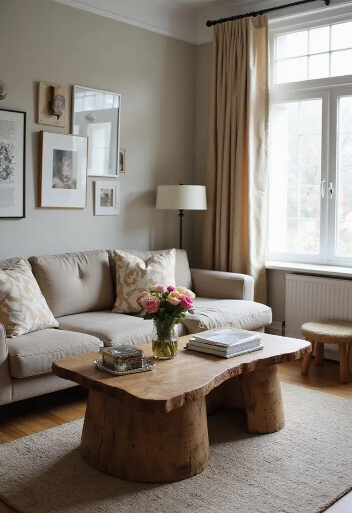 27 Shabby Chic Farmhouse Living Room Ideas That Blend Rustic and Romantic - 12. Unique Coffee Tables