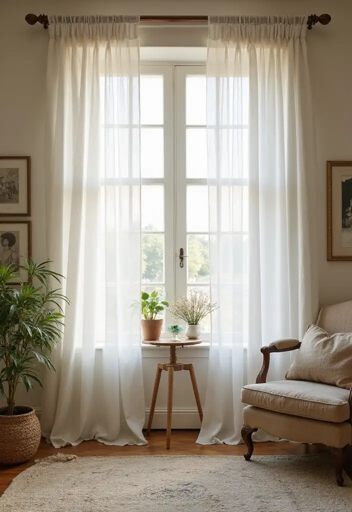 27 Shabby Chic Farmhouse Living Room Ideas That Blend Rustic and Romantic - 13. Farmhouse-Style Curtains