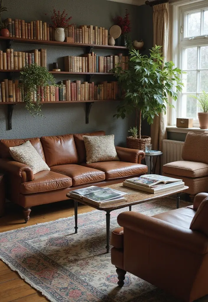 27 Shabby Chic Farmhouse Living Room Ideas That Blend Rustic and Romantic - 20. Vintage Books and Magazines