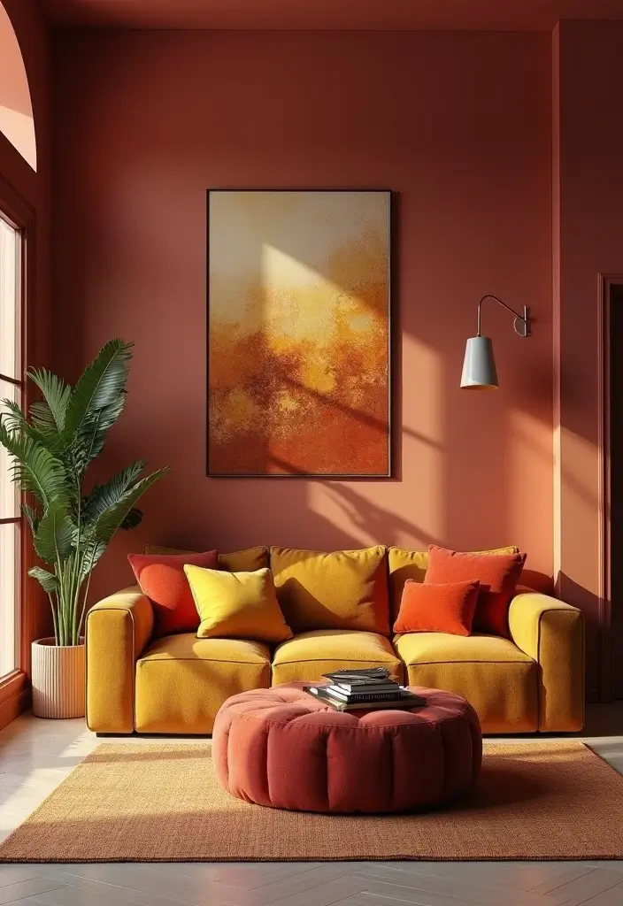 27 Shabby Chic Farmhouse Living Room Ideas That Blend Rustic and Romantic - 27. Warm Color Accents