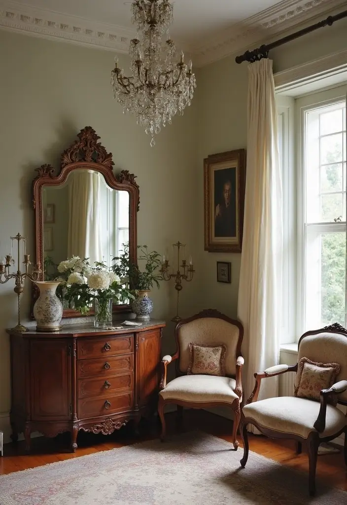 27 Shabby Chic Farmhouse Living Room Ideas That Blend Rustic and Romantic - 3. Vintage Accents