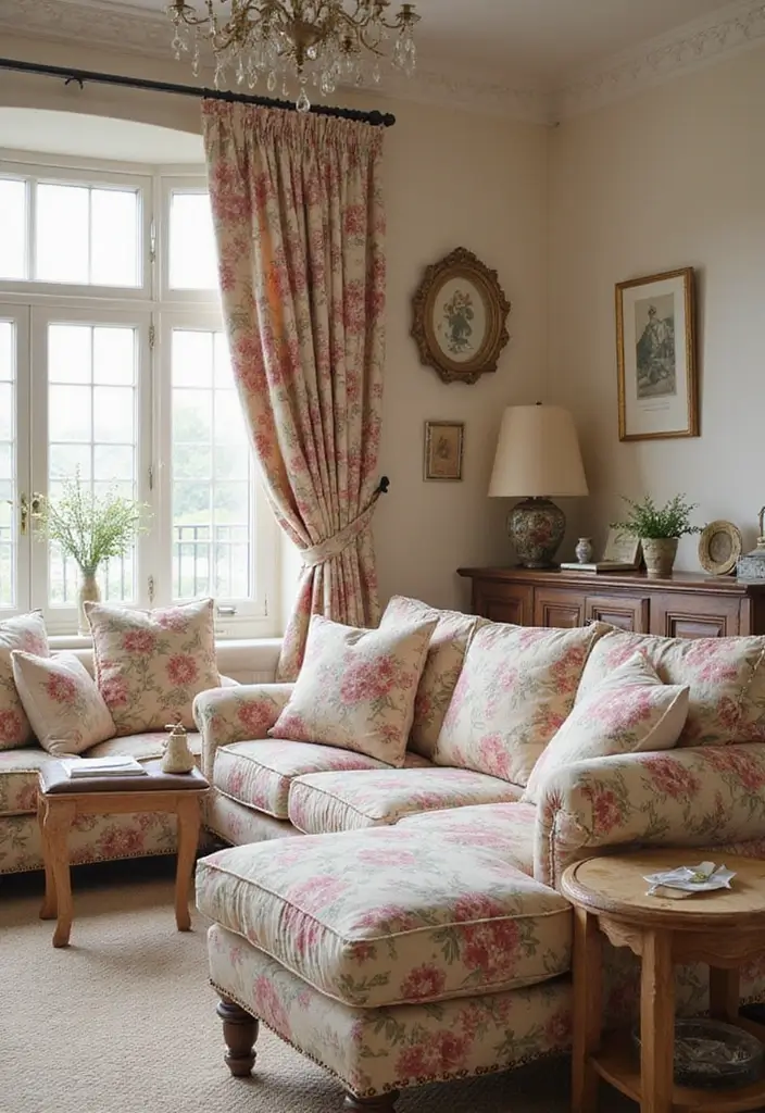 27 Shabby Chic Farmhouse Living Room Ideas That Blend Rustic and Romantic - 5. Floral Patterns