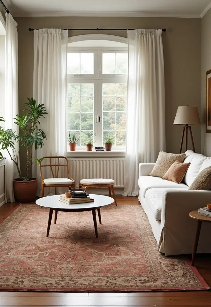 27 Shabby Chic Farmhouse Living Room Ideas That Blend Rustic and Romantic - 9. Layered Rugs