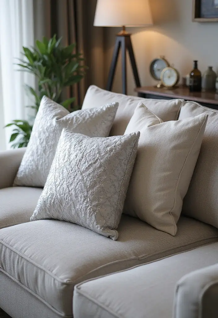 27 Silver Living Room Ideas That Feel Glamorous and Polished - 10. Glamorous Silver Throw Pillows