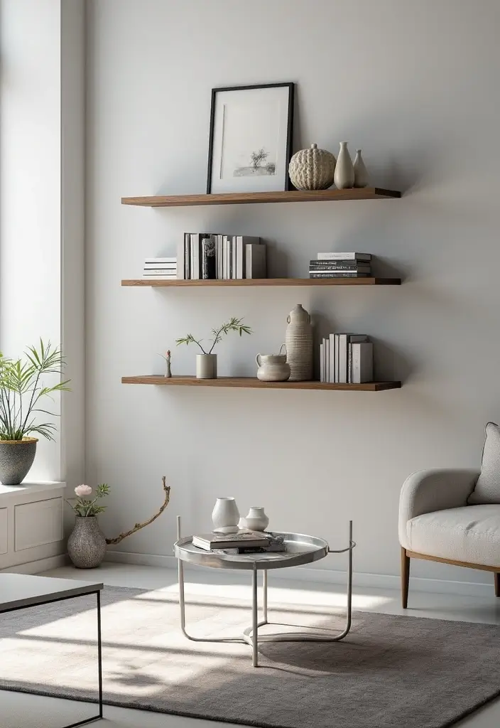 27 Silver Living Room Ideas That Feel Glamorous and Polished - 18. Silver Wall Shelves