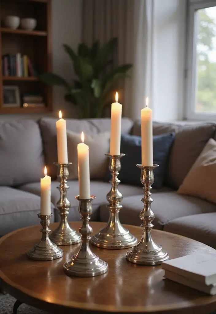27 Silver Living Room Ideas That Feel Glamorous and Polished - 20. Silver Candle Holders