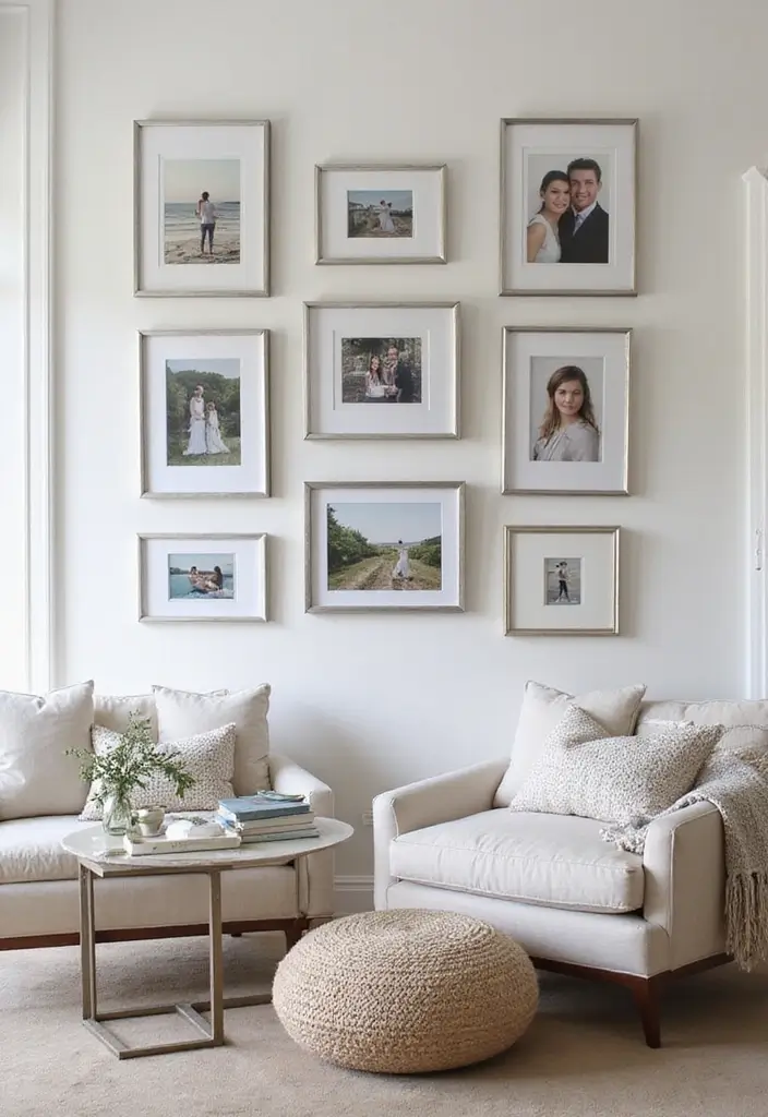 27 Silver Living Room Ideas That Feel Glamorous and Polished - 22. Silver Picture Frames