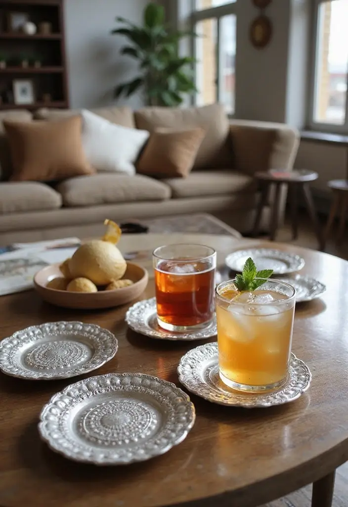 27 Silver Living Room Ideas That Feel Glamorous and Polished - 23. Silver Coasters for a Chic Touch