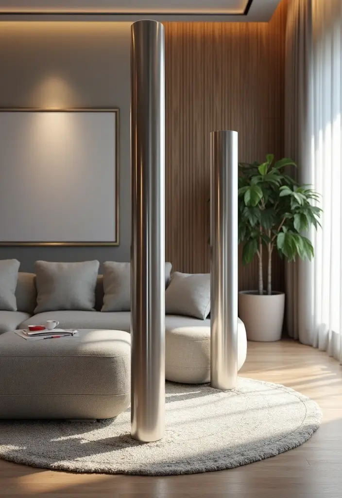 27 Silver Living Room Ideas That Feel Glamorous and Polished - 24. Silver Accent Pillars