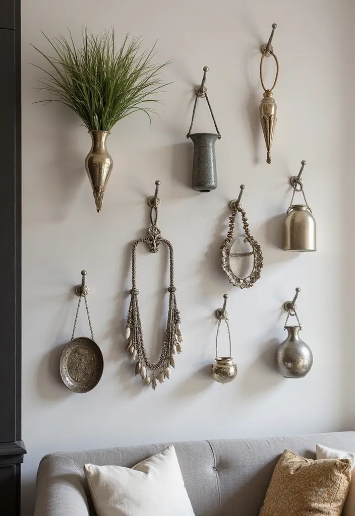 27 Silver Living Room Ideas That Feel Glamorous and Polished - 25. Silver Wall Hooks