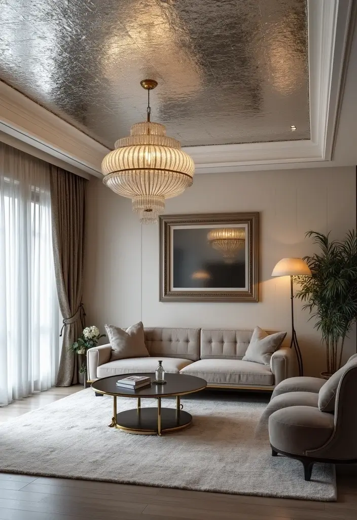 27 Silver Living Room Ideas That Feel Glamorous and Polished - 26. Silver Ceiling Treatments