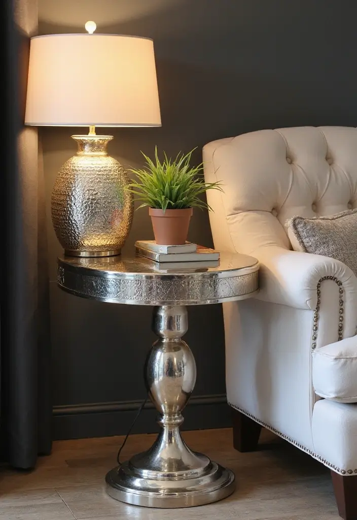 27 Silver Living Room Ideas That Feel Glamorous and Polished - 8. Glossy Silver Side Tables