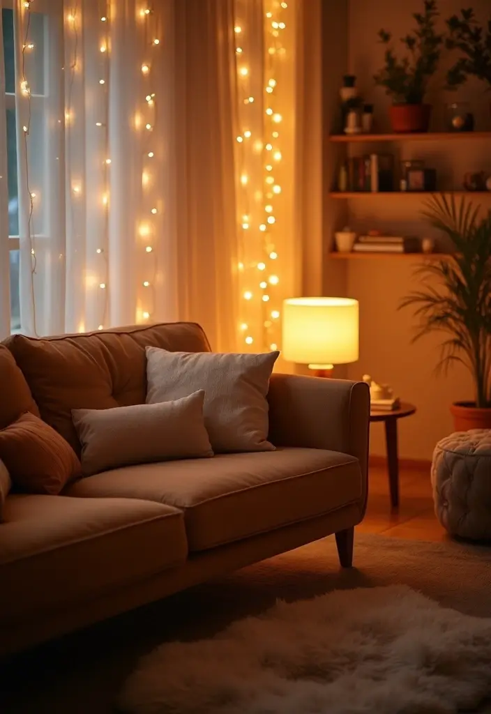 27 Tan Sofa Living Room Ideas That Feel Neutral and Timeless - 12. Soft Lighting: Creating Ambiance