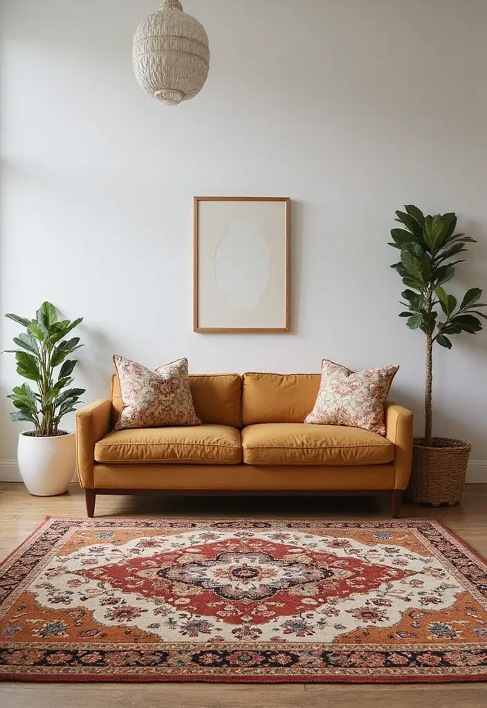 27 Tan Sofa Living Room Ideas That Feel Neutral and Timeless - 14. Bold Rugs: Adding Depth to the Space