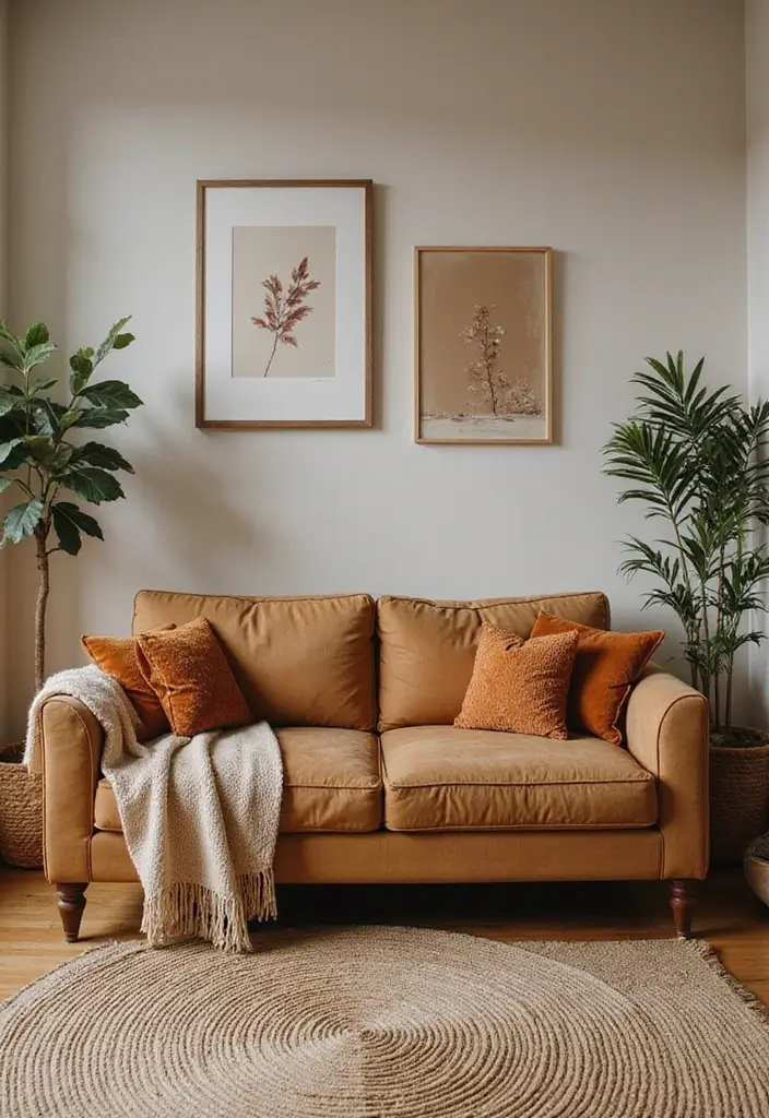 27 Tan Sofa Living Room Ideas That Feel Neutral and Timeless - 2. Layered Textures for Cozy Comfort