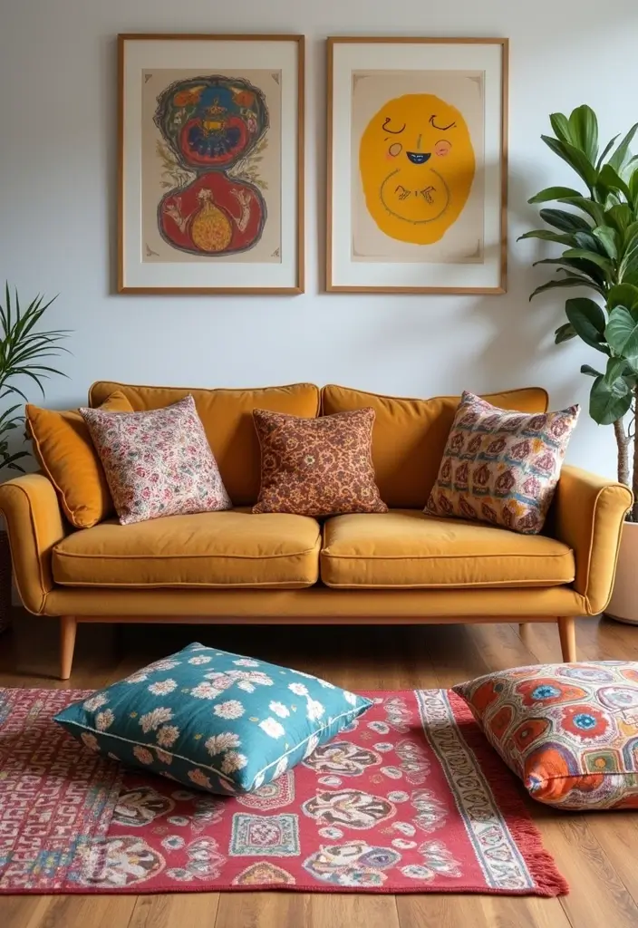 27 Tan Sofa Living Room Ideas That Feel Neutral and Timeless - 6. Playful Patterns: Striking the Perfect Balance