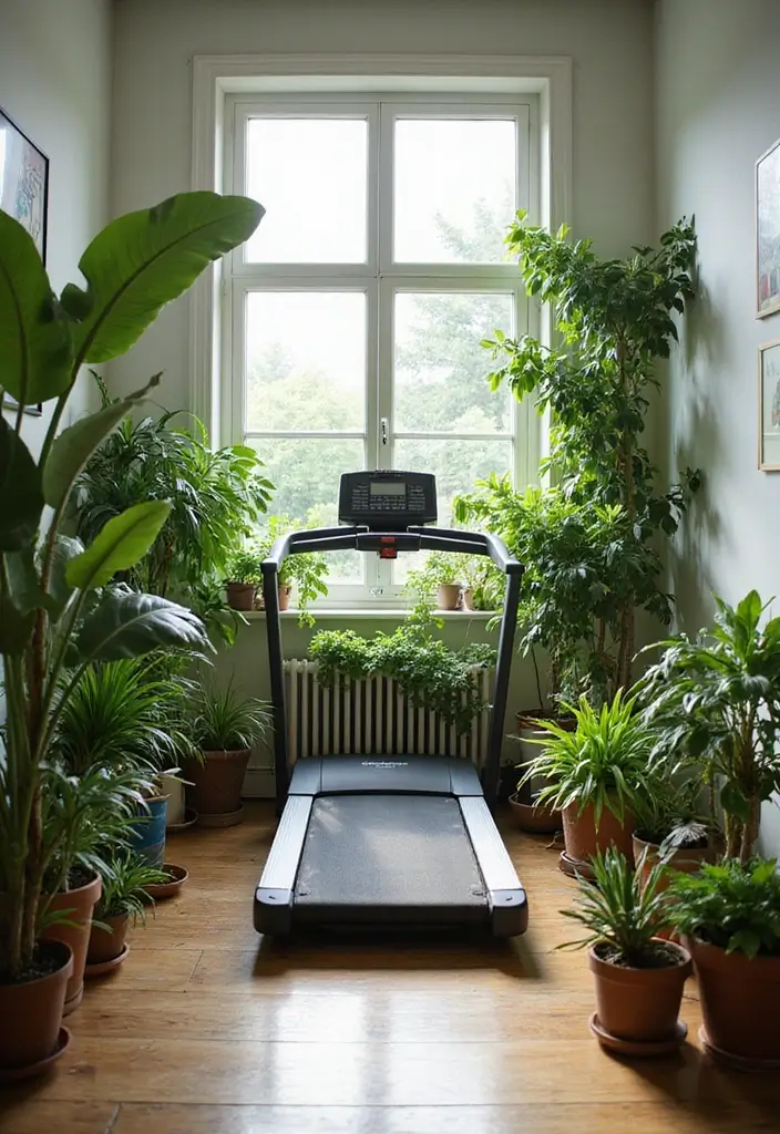 27 Treadmill in Living Room Ideas That Fit Fitness Into Your Space - 11. Indoor Plant Oasis