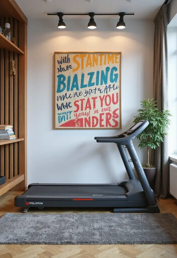 27 Treadmill in Living Room Ideas That Fit Fitness Into Your Space - 13. Inspirational Quote Wall