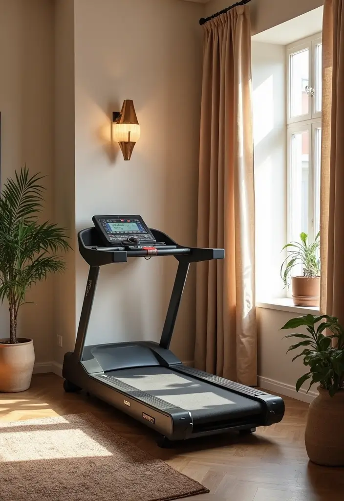 27 Treadmill in Living Room Ideas That Fit Fitness Into Your Space - 20. Color Matching Decor