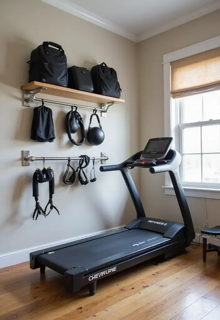 27 Treadmill in Living Room Ideas That Fit Fitness Into Your Space - 23. Wall-Mounted Fitness Gear
