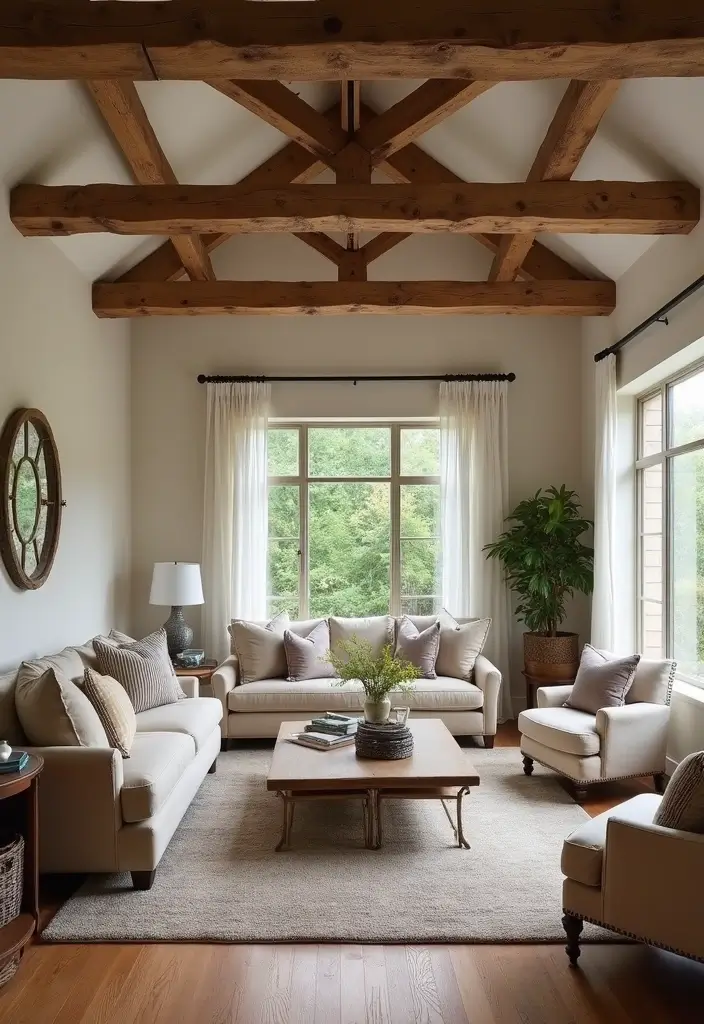 27 Wall Moulding Ideas Living Room That Add Texture and Character - 13. Rustic Beam Accents