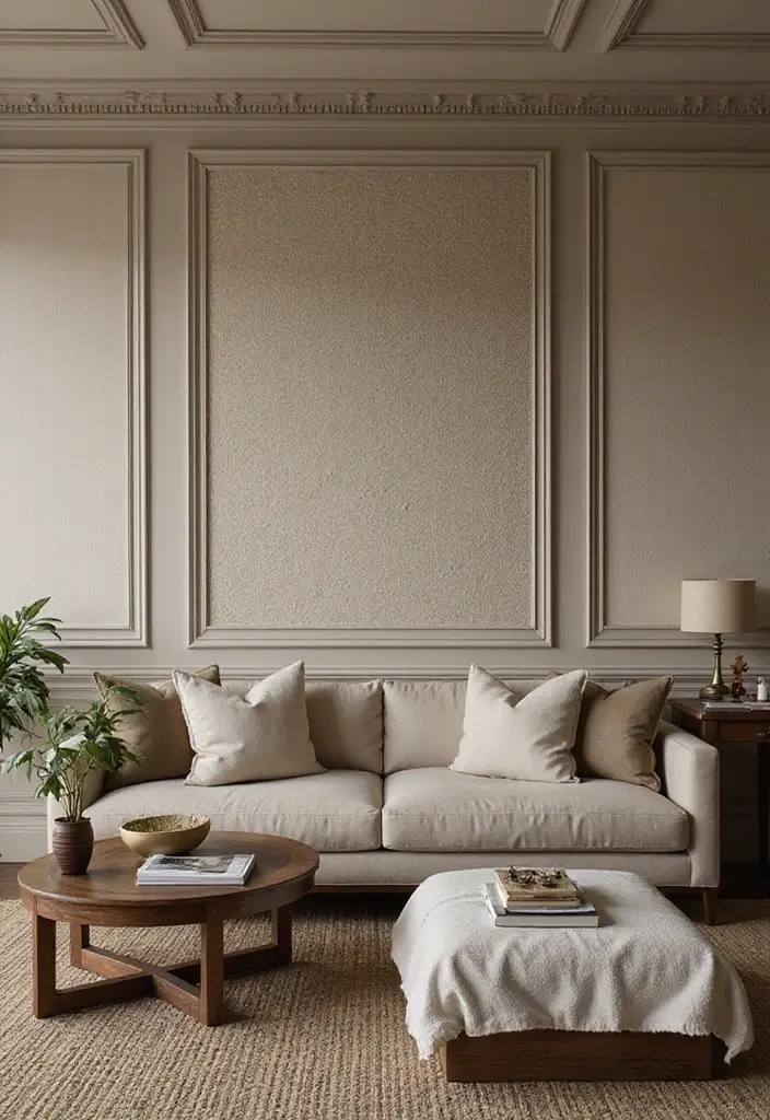 27 Wall Moulding Ideas Living Room That Add Texture and Character - 22. Textured Wallpaper with Moulding