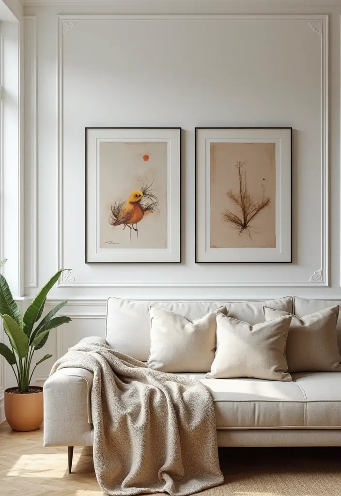 27 Wall Moulding Ideas Living Room That Add Texture and Character - 27. Incorporating Art with Moulding