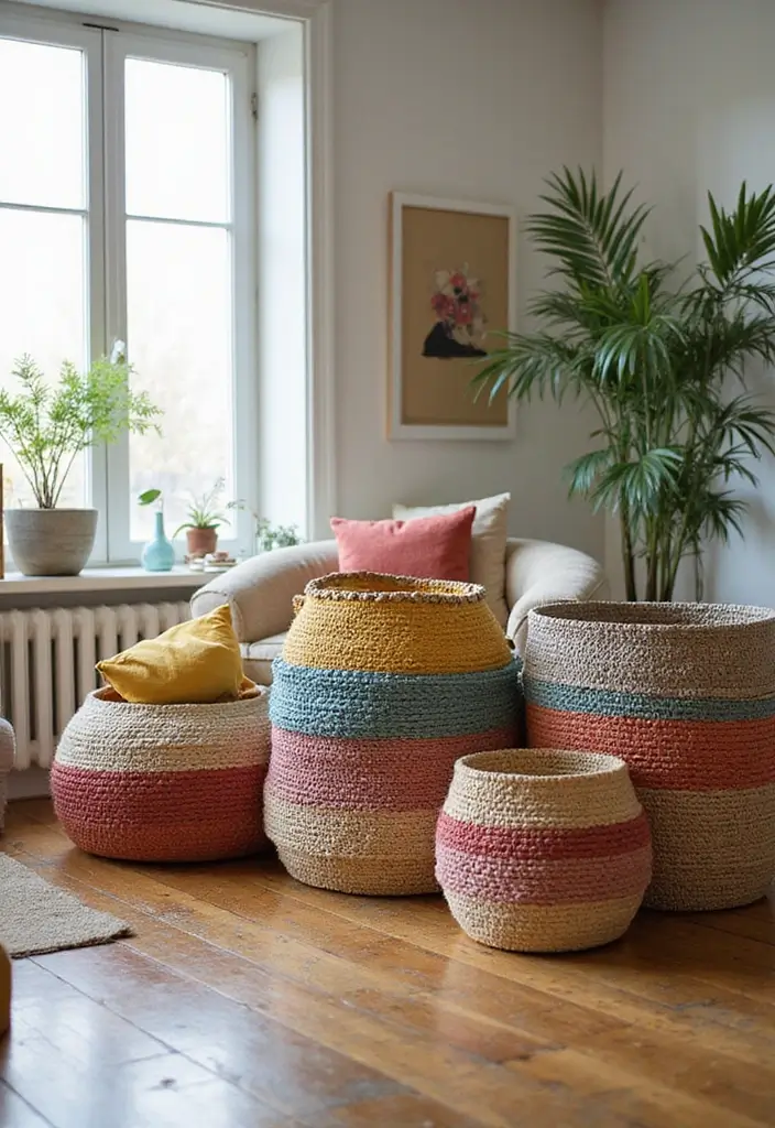 28 ACNH Living Room Inspiration Ideas That Feel Cute and Creative - 16. Bright Baskets