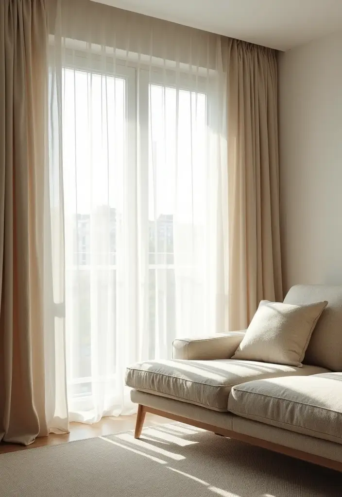 28 Asian Living Room Ideas That Feel Minimal and Harmonious - 25. Simplicity in Curtains