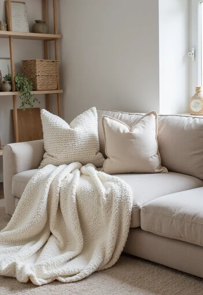 28 Asian Living Room Ideas That Feel Minimal and Harmonious - 8. Textured Fabrics for Comfort