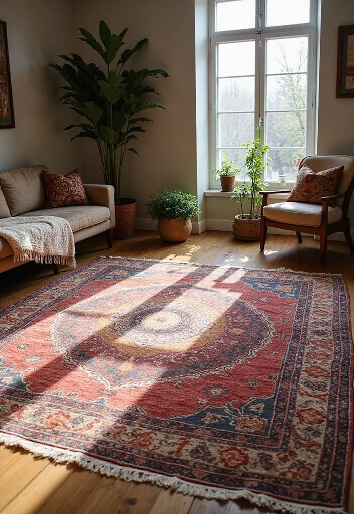28 Boho Vintage Living Room Ideas That Feel Relaxed and Timeless - 11. Colorful Rugs