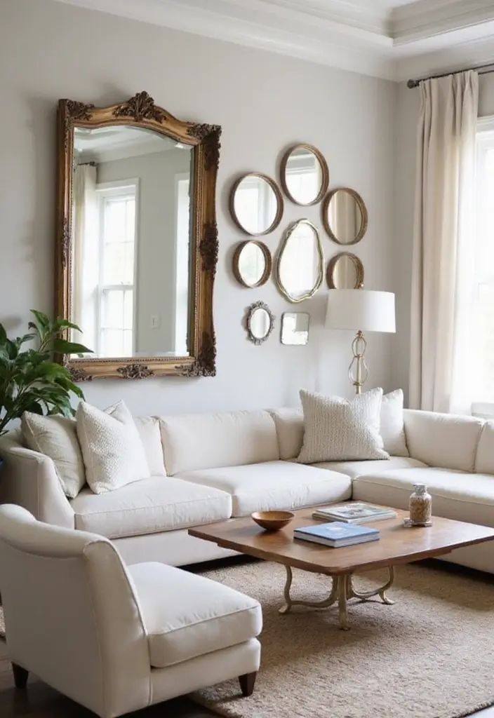 28 Boho Vintage Living Room Ideas That Feel Relaxed and Timeless - 17. Incorporating Mirrors