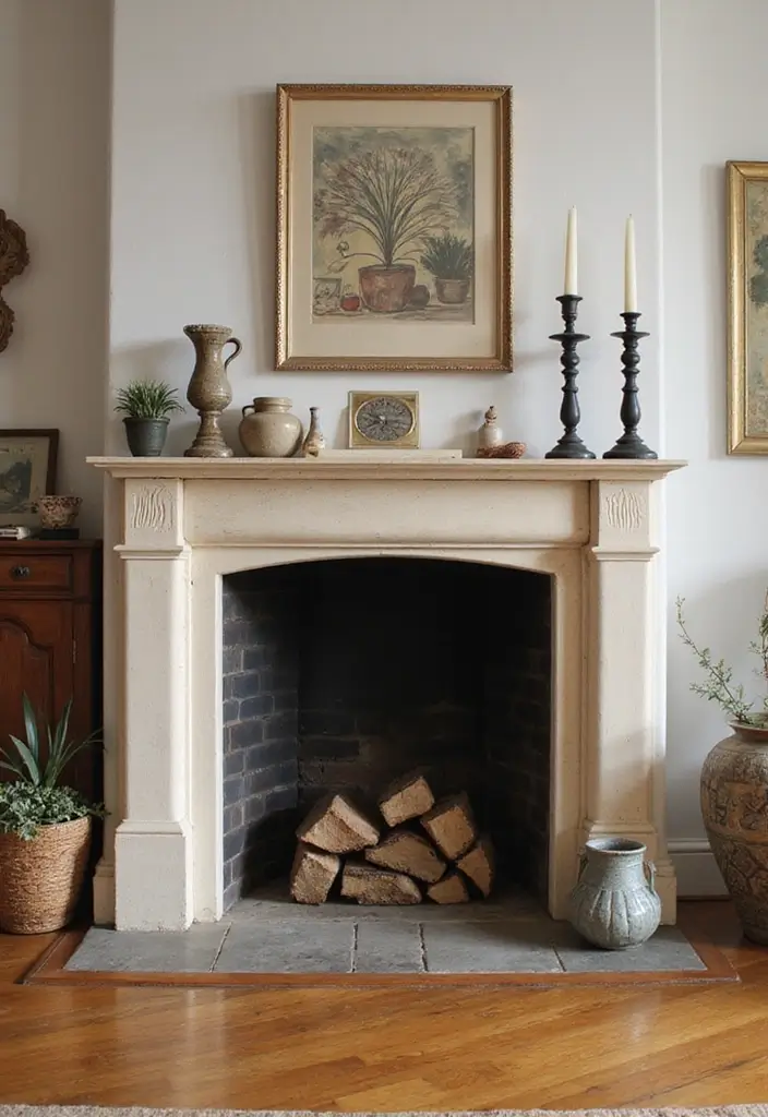 28 Boho Vintage Living Room Ideas That Feel Relaxed and Timeless - 18. Cozy Fireplaces