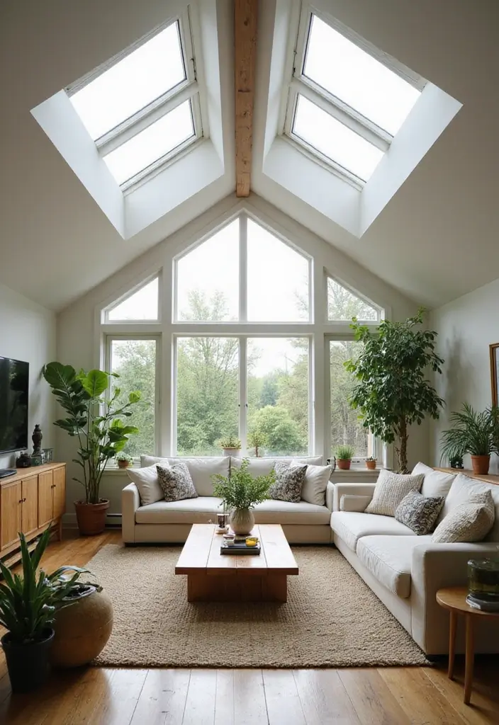 28 Boho Vintage Living Room Ideas That Feel Relaxed and Timeless - 23. Skylights for Natural Lighting