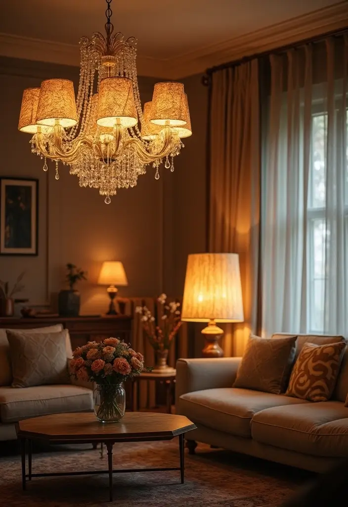 28 Boho Vintage Living Room Ideas That Feel Relaxed and Timeless - 28. Embellished Lighting