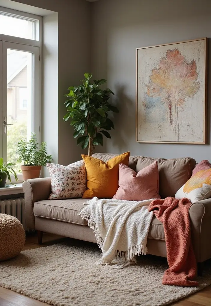 28 Boho Vintage Living Room Ideas That Feel Relaxed and Timeless - 3. Layered Textiles