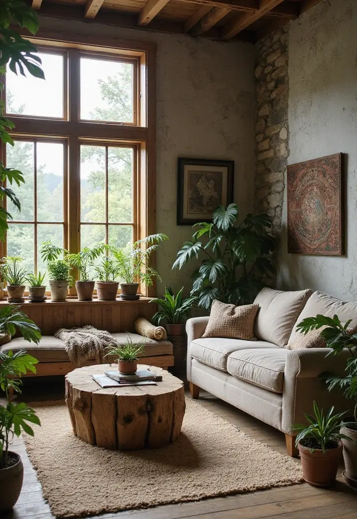 28 Boho Vintage Living Room Ideas That Feel Relaxed and Timeless - 5. Natural Elements