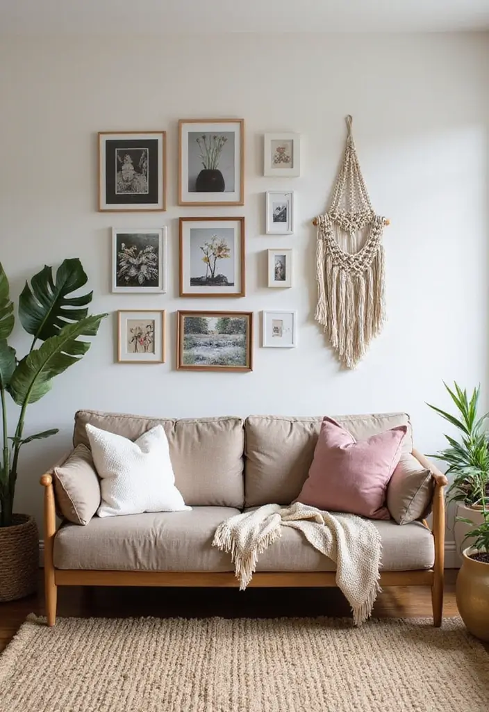 28 Boho Vintage Living Room Ideas That Feel Relaxed and Timeless - 7. Artistic Wall Decor