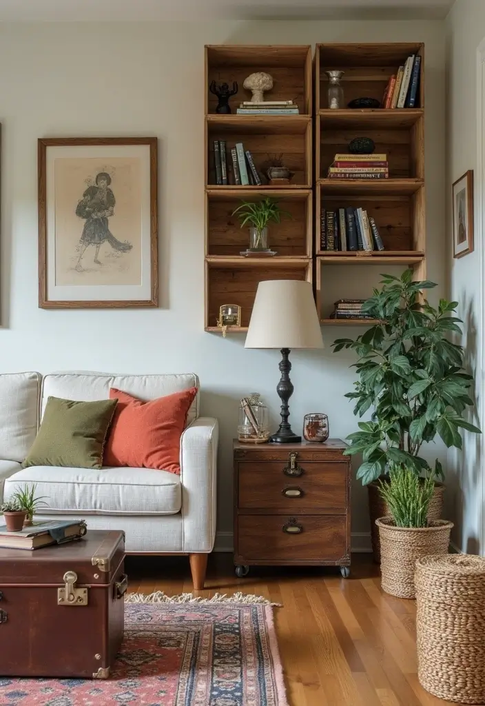 28 Boho Vintage Living Room Ideas That Feel Relaxed and Timeless - 9. Upcycled Decor Items